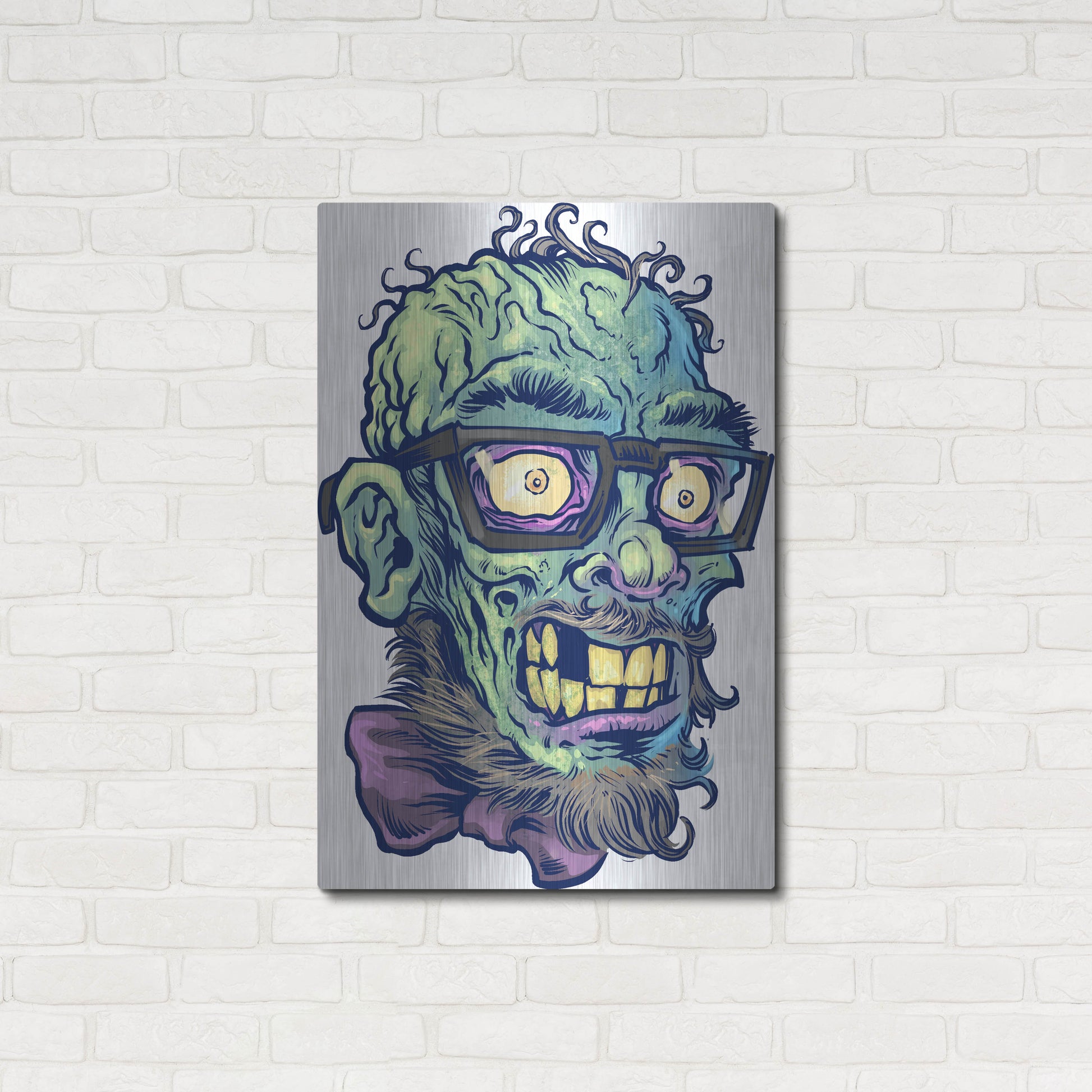 Luxe Metal Art 'Zombie Pattern Head 02' by Flyland Designs, Metal Wall Art,24x36