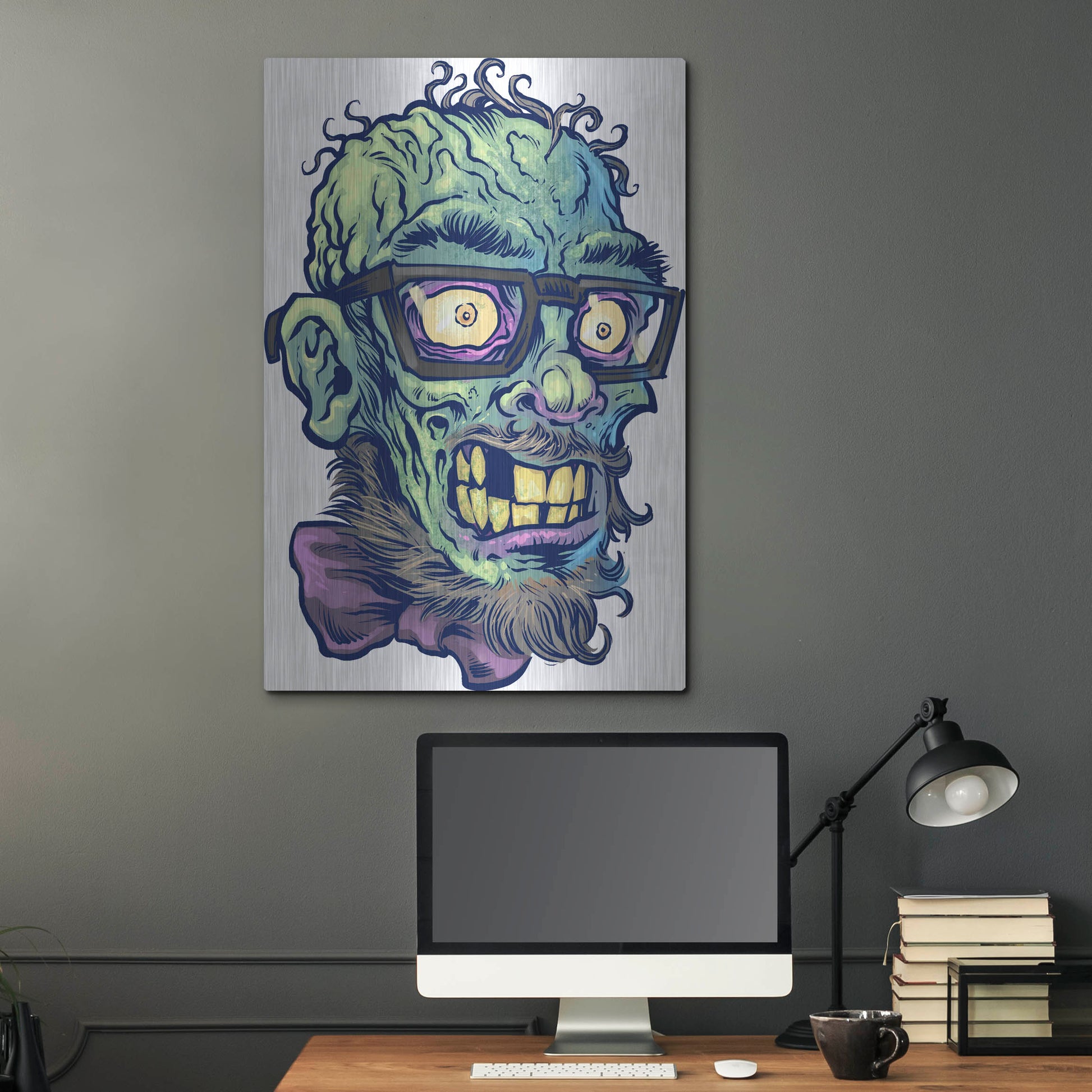 Luxe Metal Art 'Zombie Pattern Head 02' by Flyland Designs, Metal Wall Art,24x36
