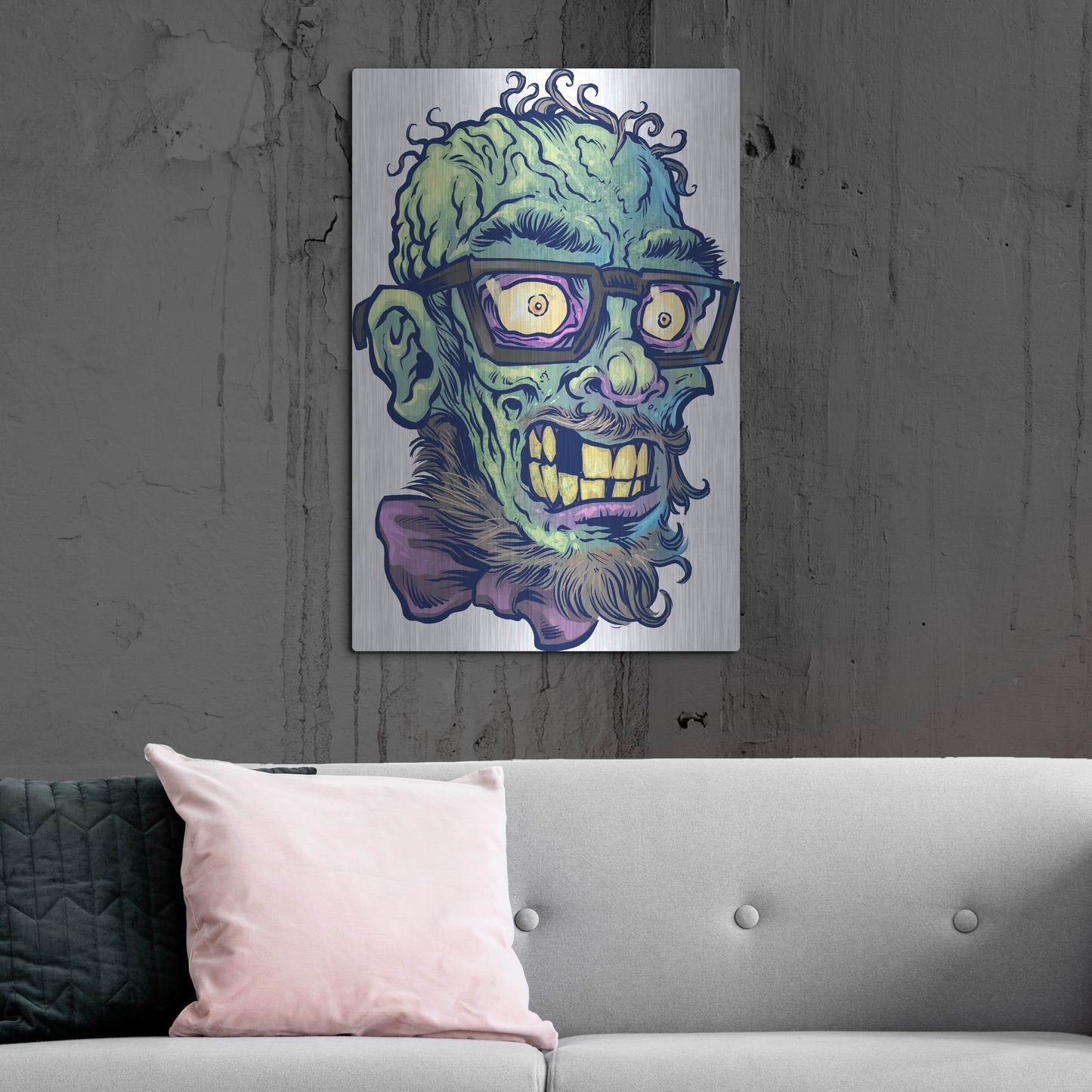 Luxe Metal Art 'Zombie Pattern Head 02' by Flyland Designs, Metal Wall Art,24x36