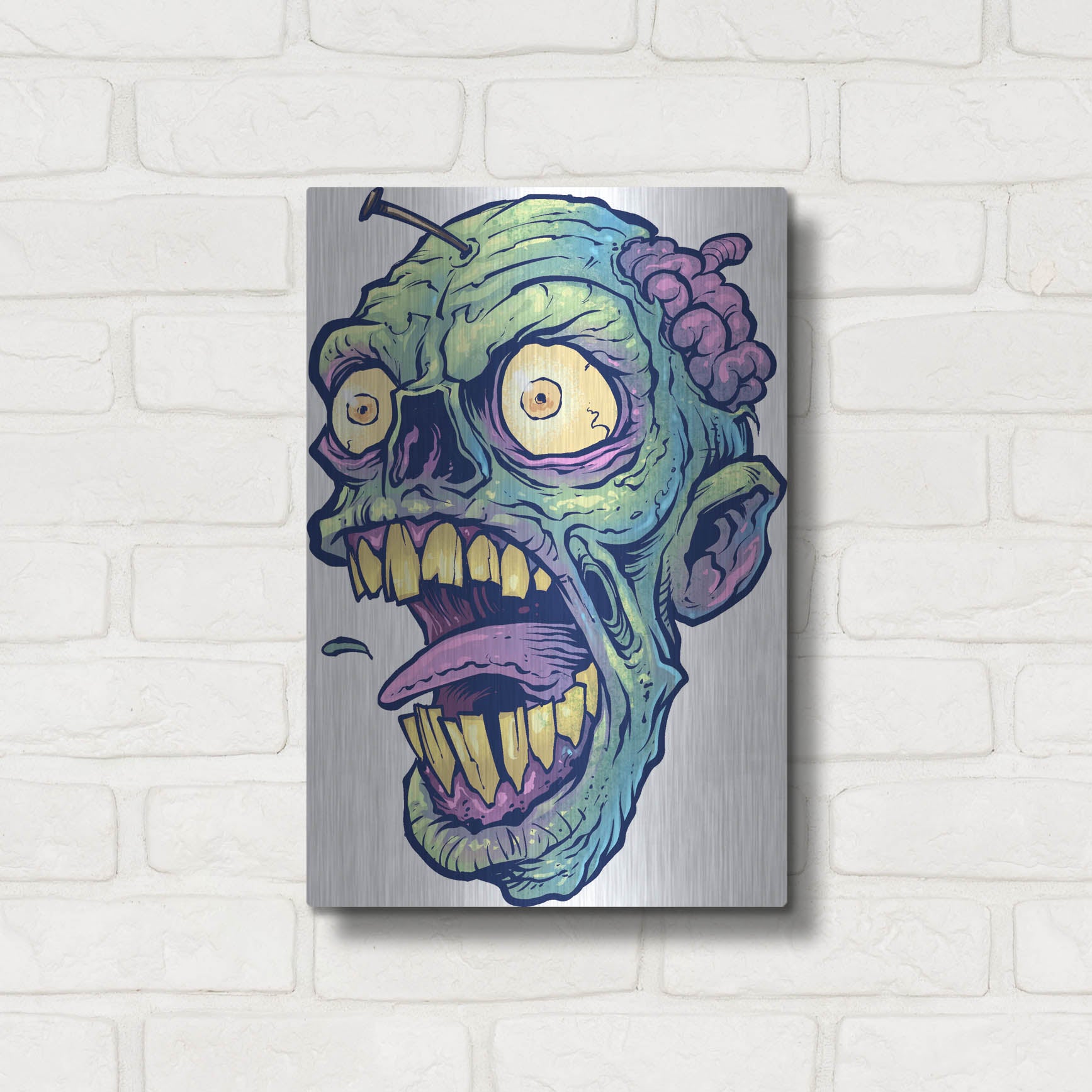 Luxe Metal Art 'Zombie Pattern Head 03' by Flyland Designs, Metal Wall Art,12x16