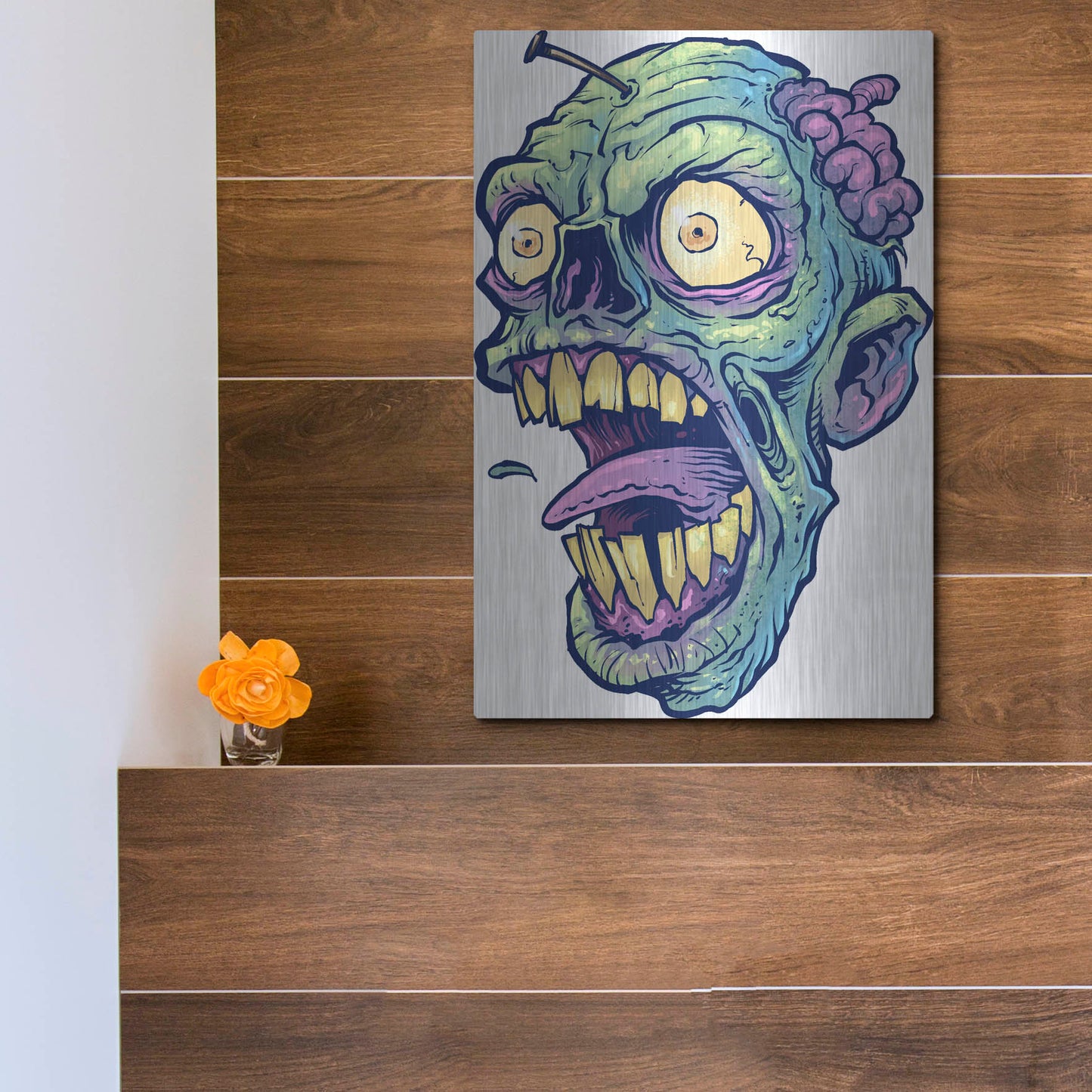 Luxe Metal Art 'Zombie Pattern Head 03' by Flyland Designs, Metal Wall Art,12x16