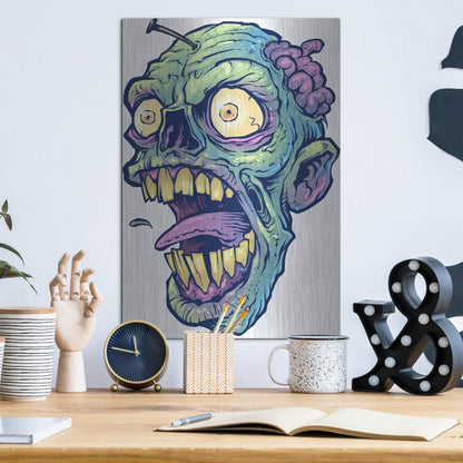 Luxe Metal Art 'Zombie Pattern Head 03' by Flyland Designs, Metal Wall Art,12x16