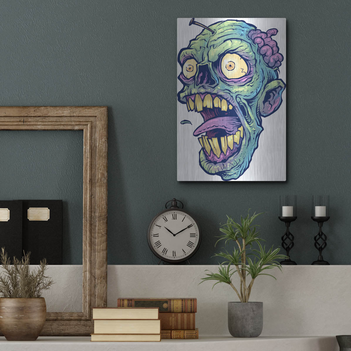 Luxe Metal Art 'Zombie Pattern Head 03' by Flyland Designs, Metal Wall Art,12x16