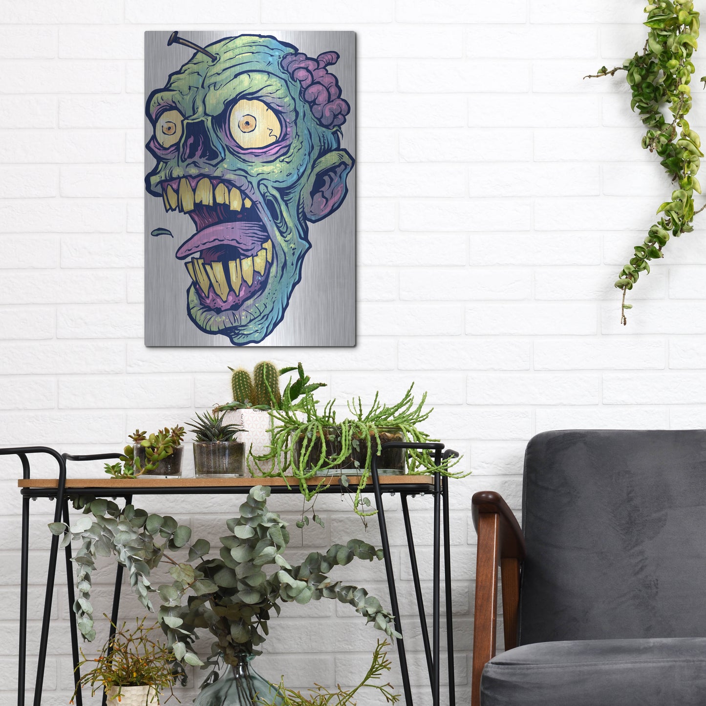 Luxe Metal Art 'Zombie Pattern Head 03' by Flyland Designs, Metal Wall Art,12x16