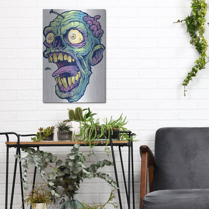 Luxe Metal Art 'Zombie Pattern Head 03' by Flyland Designs, Metal Wall Art,12x16