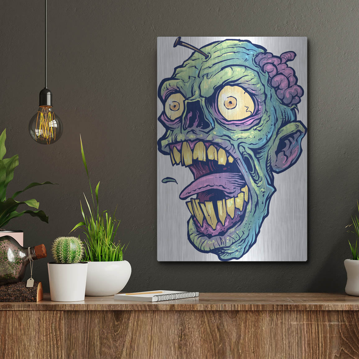 Luxe Metal Art 'Zombie Pattern Head 03' by Flyland Designs, Metal Wall Art,12x16