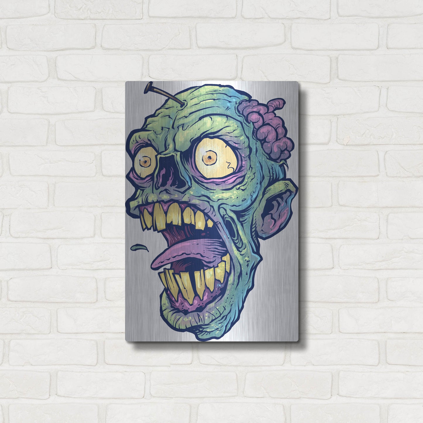 Luxe Metal Art 'Zombie Pattern Head 03' by Flyland Designs, Metal Wall Art,16x24