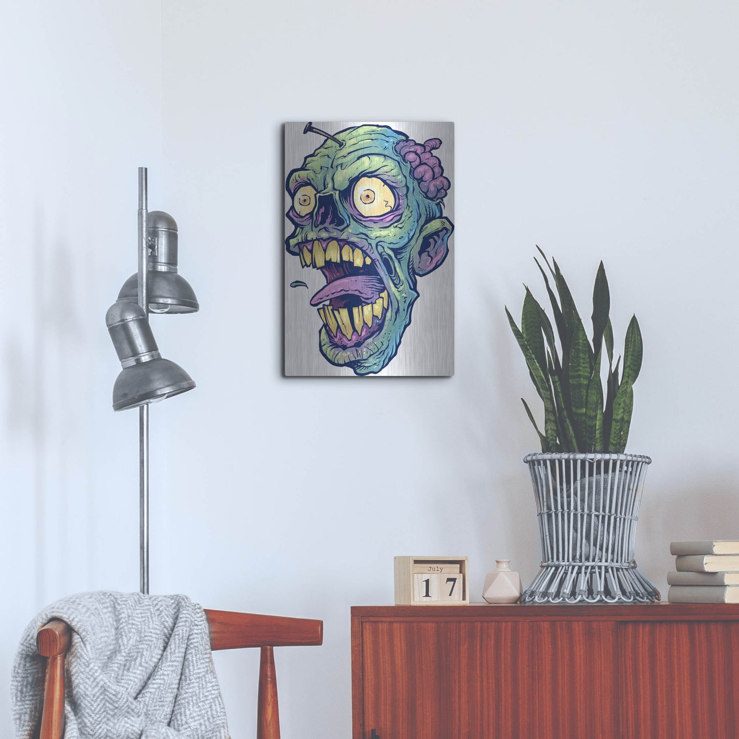 Luxe Metal Art 'Zombie Pattern Head 03' by Flyland Designs, Metal Wall Art,16x24