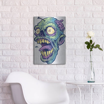 Luxe Metal Art 'Zombie Pattern Head 03' by Flyland Designs, Metal Wall Art,16x24