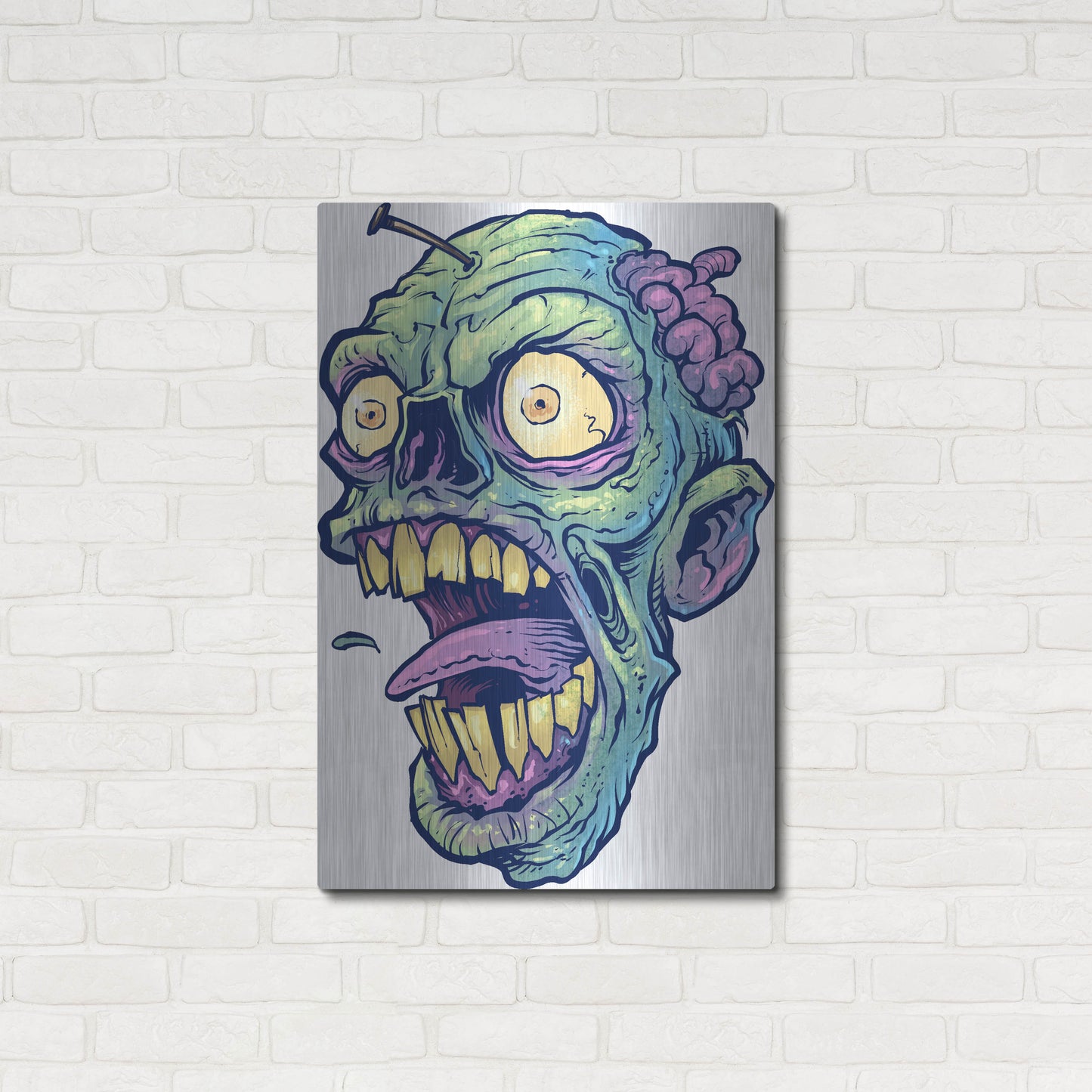 Luxe Metal Art 'Zombie Pattern Head 03' by Flyland Designs, Metal Wall Art,24x36
