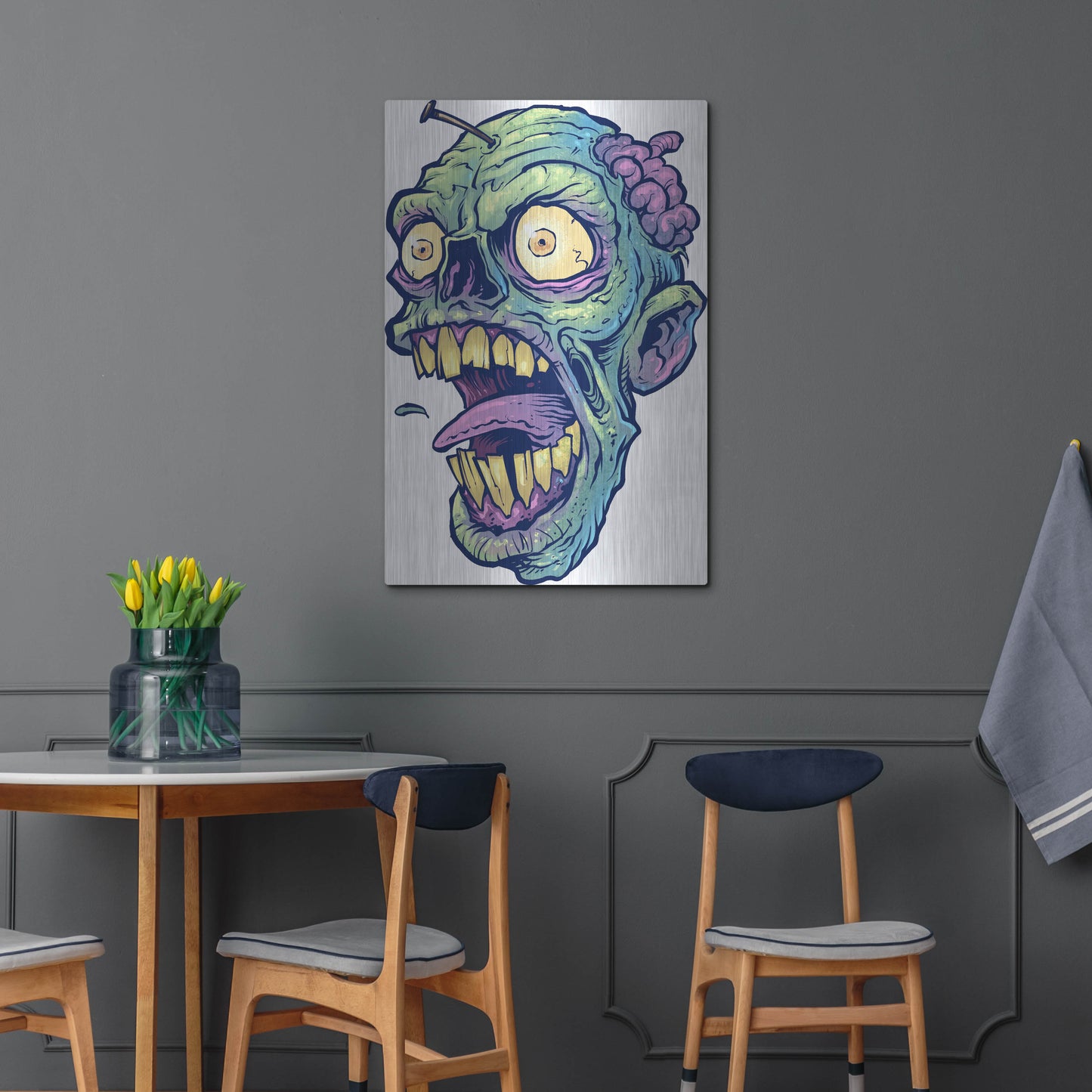 Luxe Metal Art 'Zombie Pattern Head 03' by Flyland Designs, Metal Wall Art,24x36