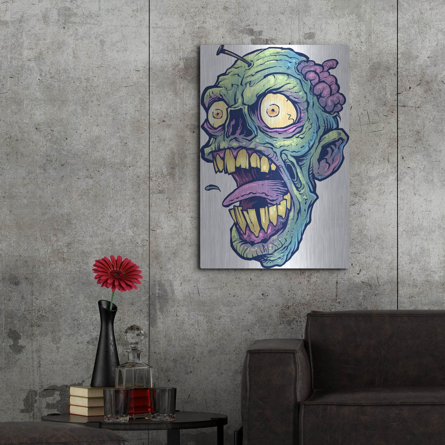 Luxe Metal Art 'Zombie Pattern Head 03' by Flyland Designs, Metal Wall Art,24x36