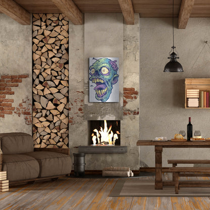 Luxe Metal Art 'Zombie Pattern Head 03' by Flyland Designs, Metal Wall Art,24x36