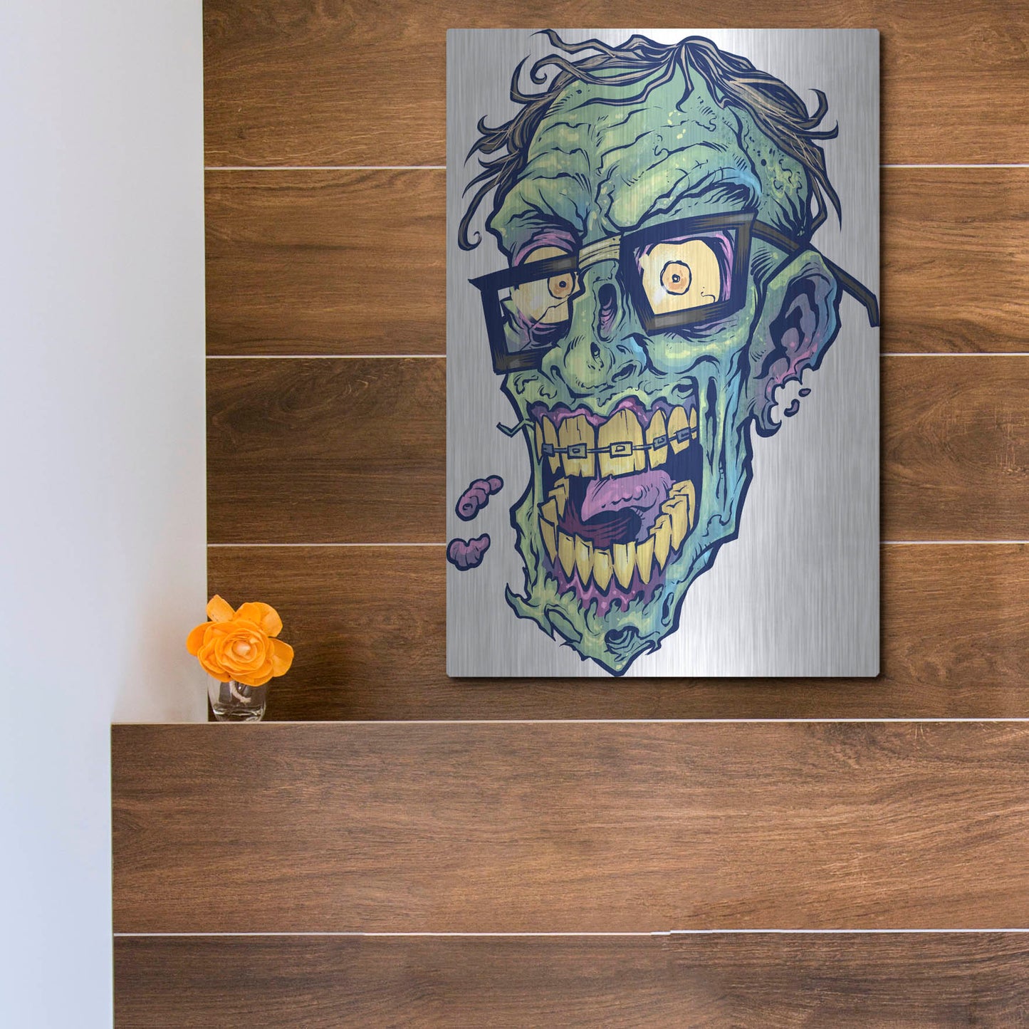 Luxe Metal Art 'Zombie Pattern Head 04' by Flyland Designs, Metal Wall Art,12x16