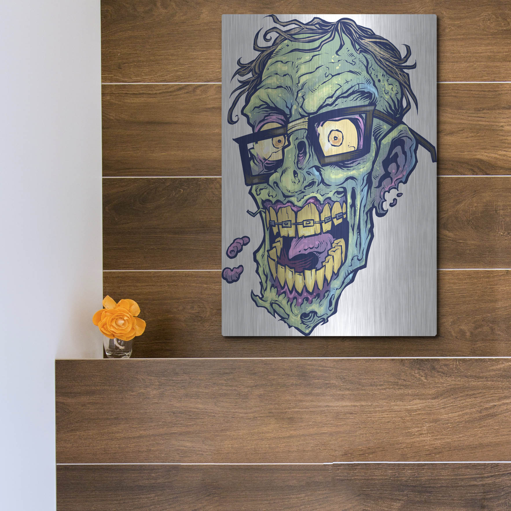 Luxe Metal Art 'Zombie Pattern Head 04' by Flyland Designs, Metal Wall Art,12x16