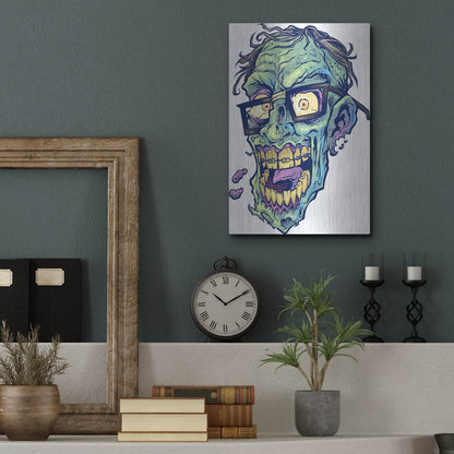 Luxe Metal Art 'Zombie Pattern Head 04' by Flyland Designs, Metal Wall Art,12x16