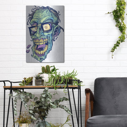 Luxe Metal Art 'Zombie Pattern Head 04' by Flyland Designs, Metal Wall Art,12x16