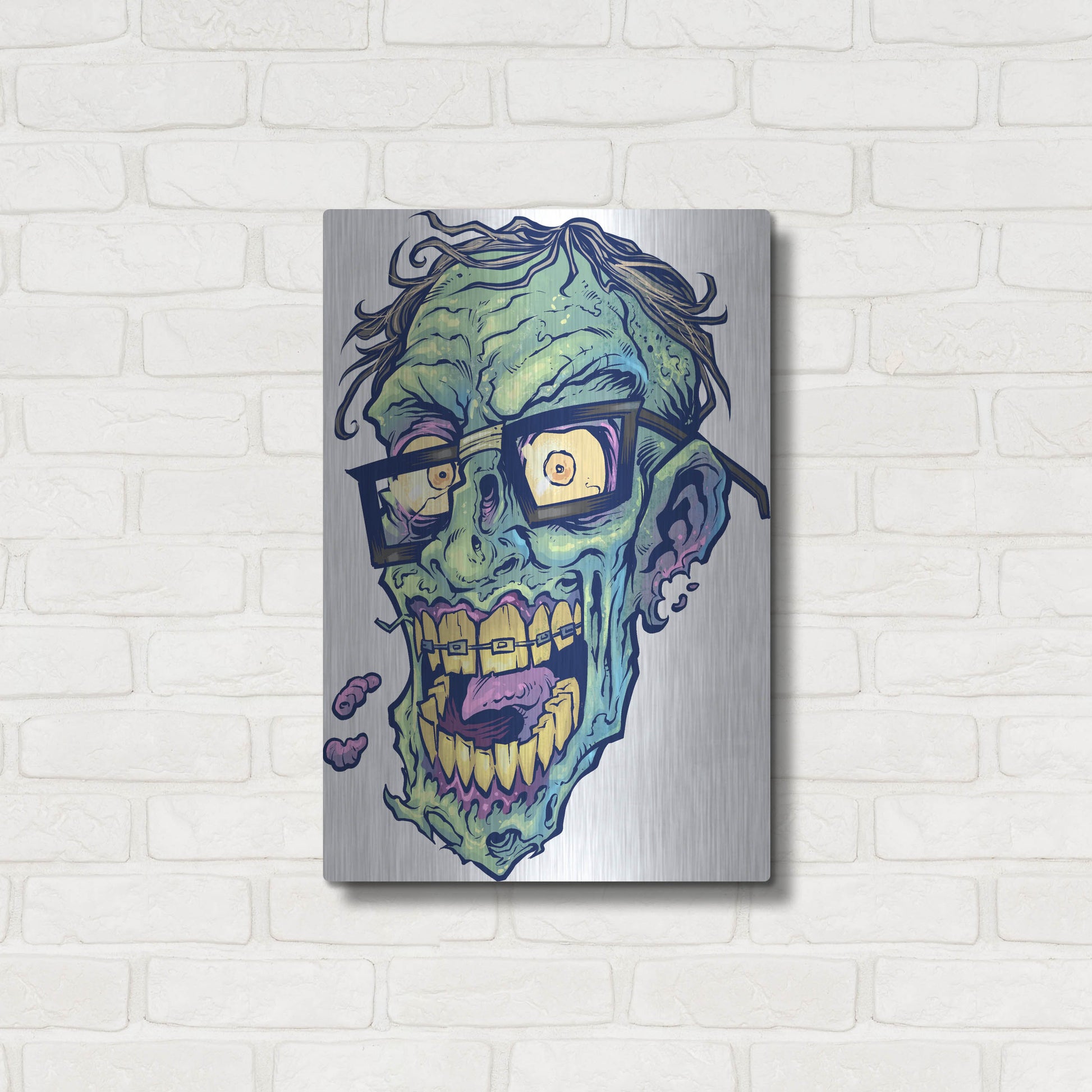 Luxe Metal Art 'Zombie Pattern Head 04' by Flyland Designs, Metal Wall Art,16x24