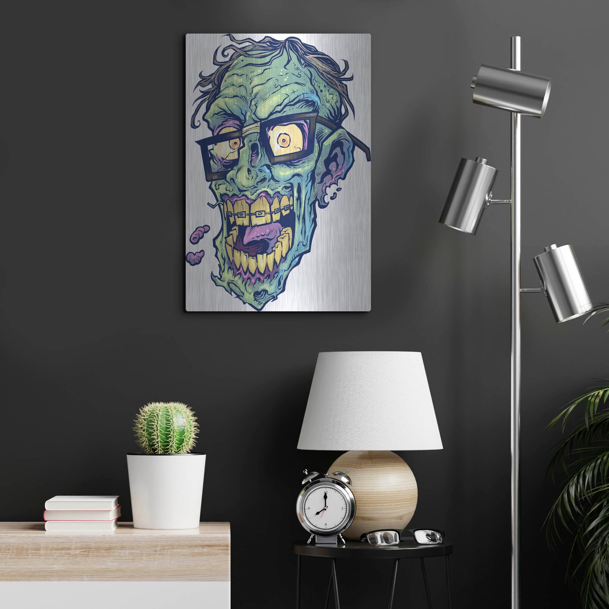 Luxe Metal Art 'Zombie Pattern Head 04' by Flyland Designs, Metal Wall Art,16x24