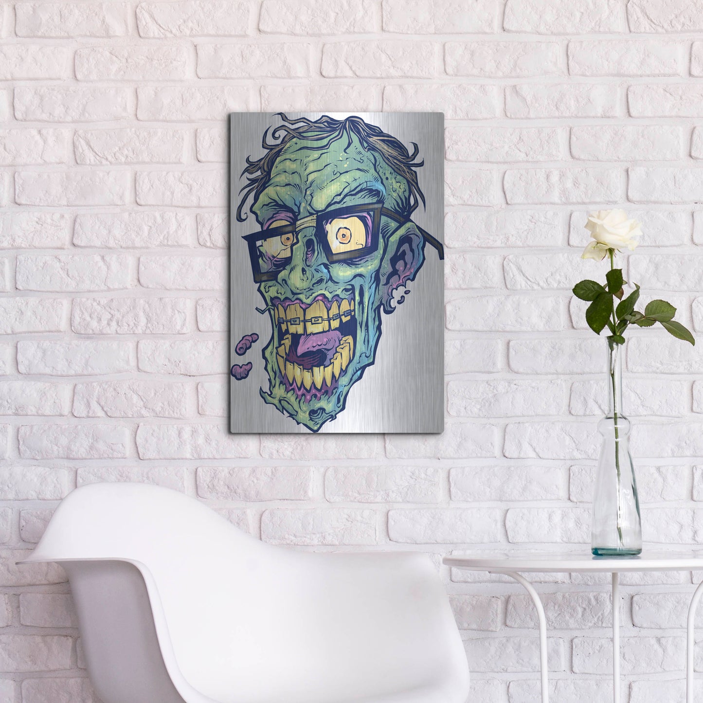 Luxe Metal Art 'Zombie Pattern Head 04' by Flyland Designs, Metal Wall Art,16x24