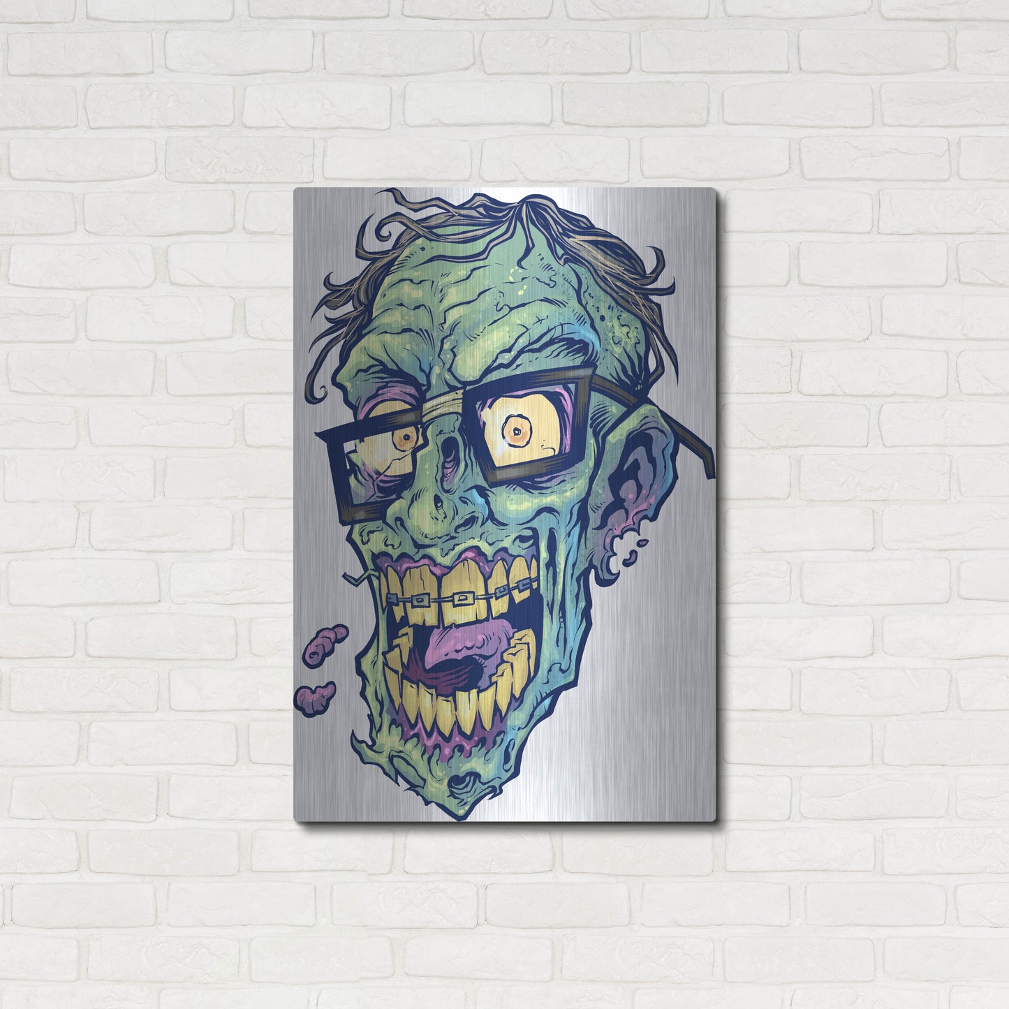 Luxe Metal Art 'Zombie Pattern Head 04' by Flyland Designs, Metal Wall Art,24x36