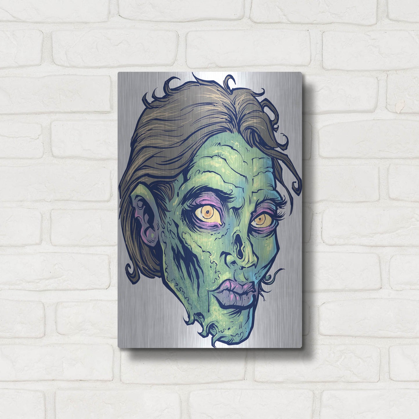 Luxe Metal Art 'Zombie Pattern Head 05' by Flyland Designs, Metal Wall Art,12x16