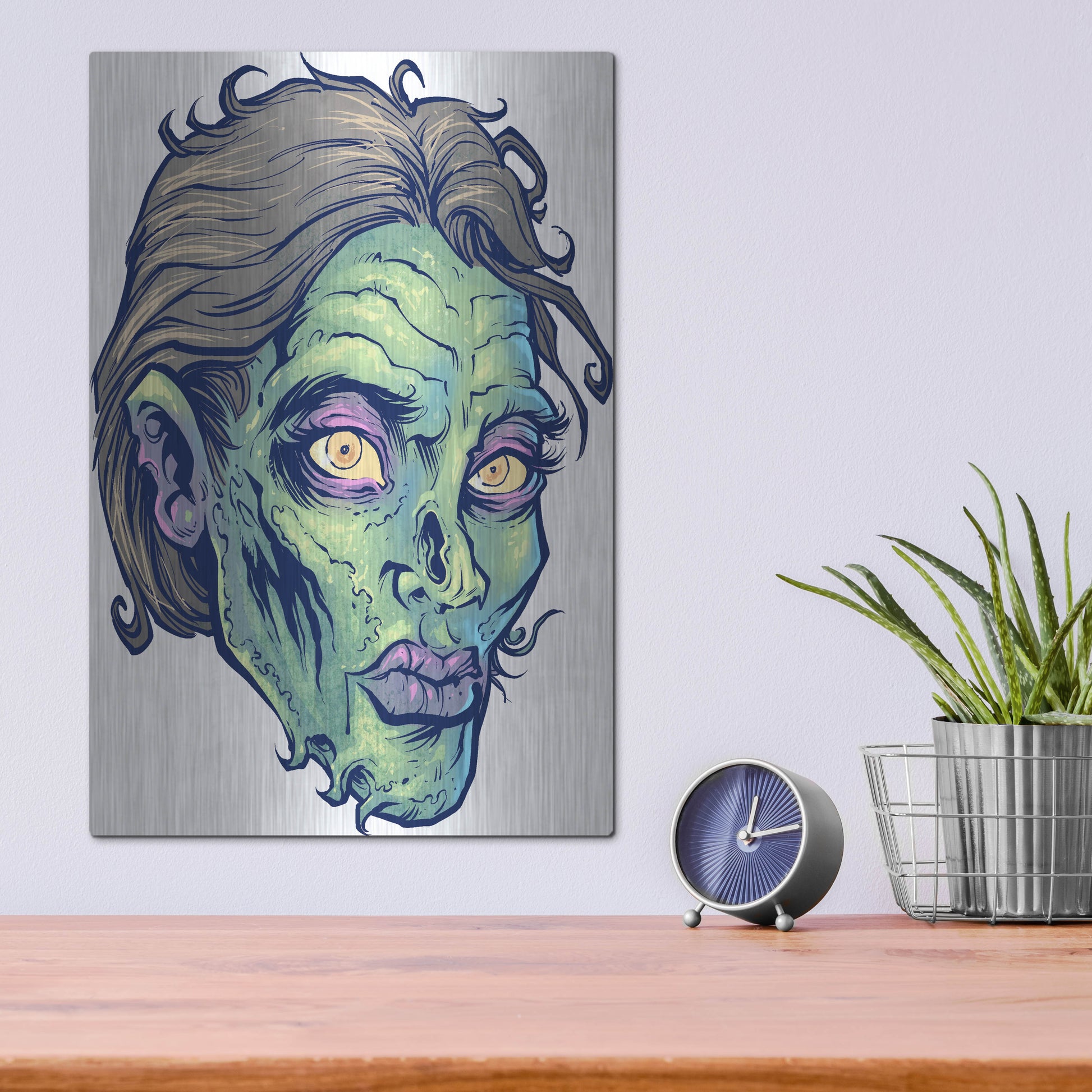 Luxe Metal Art 'Zombie Pattern Head 05' by Flyland Designs, Metal Wall Art,12x16