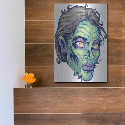 Luxe Metal Art 'Zombie Pattern Head 05' by Flyland Designs, Metal Wall Art,12x16