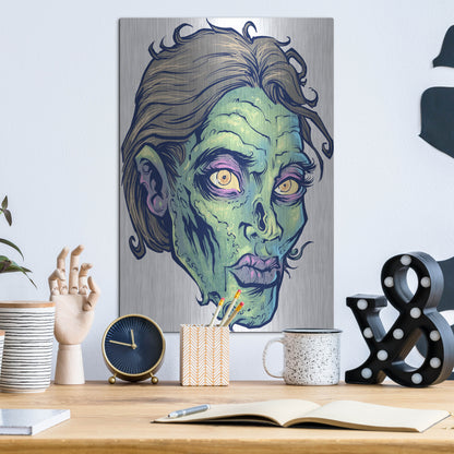 Luxe Metal Art 'Zombie Pattern Head 05' by Flyland Designs, Metal Wall Art,12x16