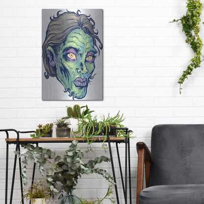 Luxe Metal Art 'Zombie Pattern Head 05' by Flyland Designs, Metal Wall Art,12x16