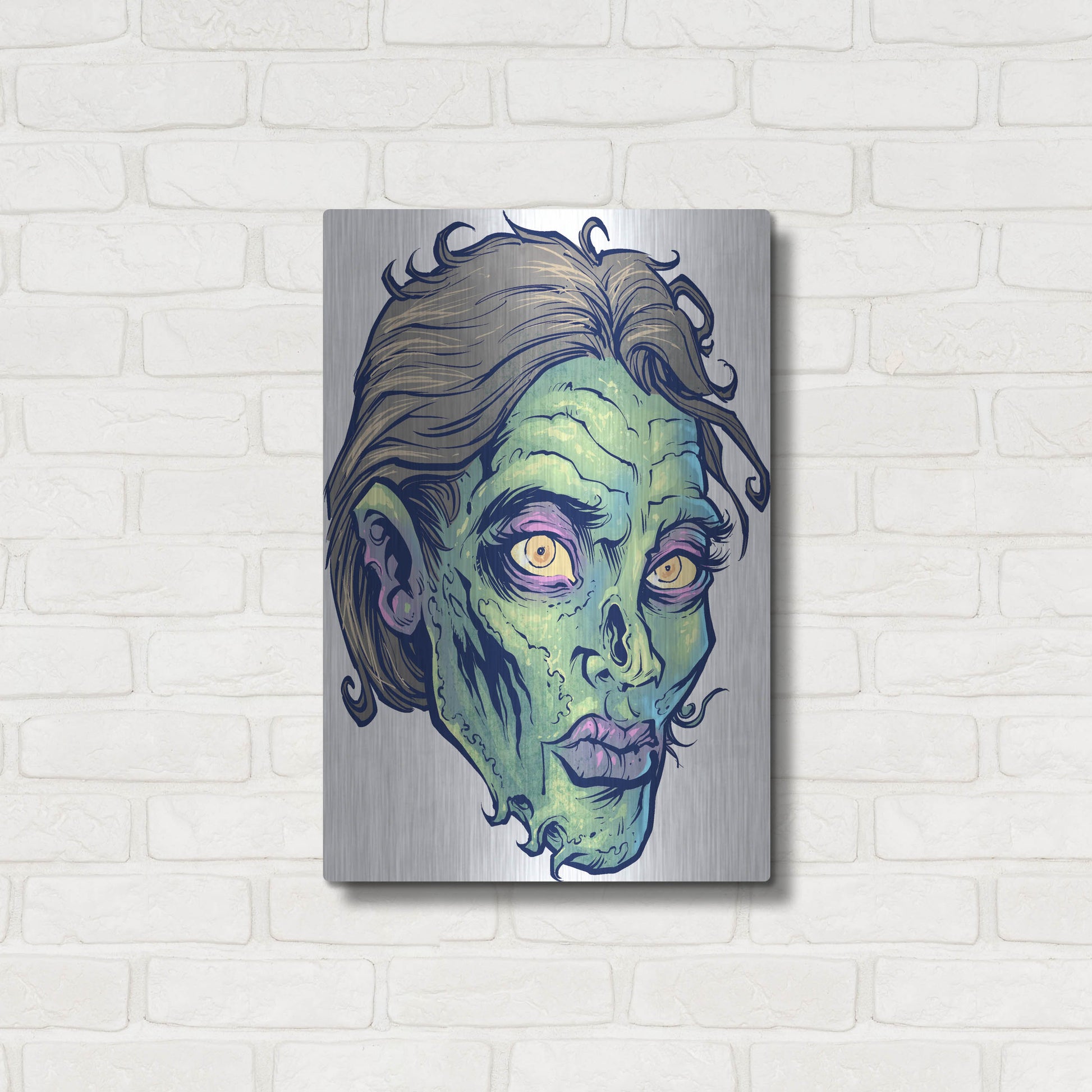 Luxe Metal Art 'Zombie Pattern Head 05' by Flyland Designs, Metal Wall Art,16x24
