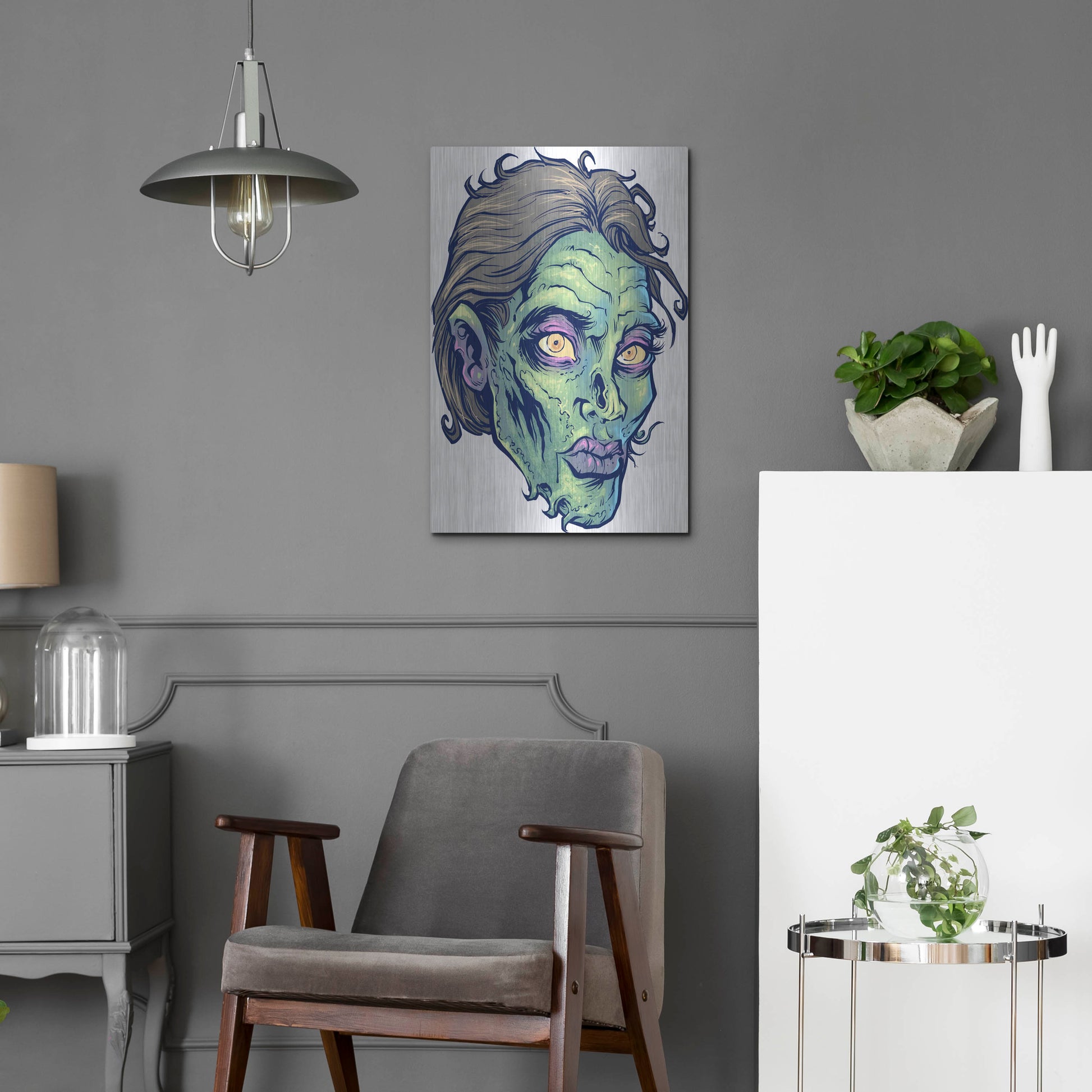 Luxe Metal Art 'Zombie Pattern Head 05' by Flyland Designs, Metal Wall Art,16x24