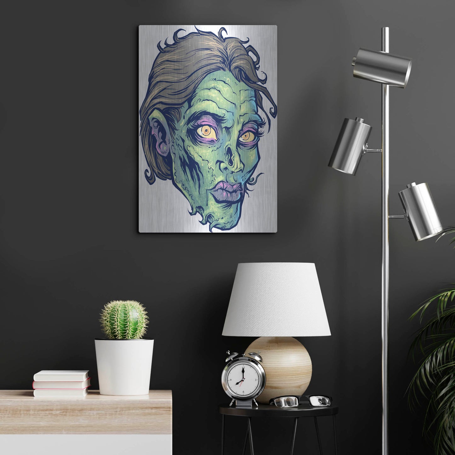 Luxe Metal Art 'Zombie Pattern Head 05' by Flyland Designs, Metal Wall Art,16x24