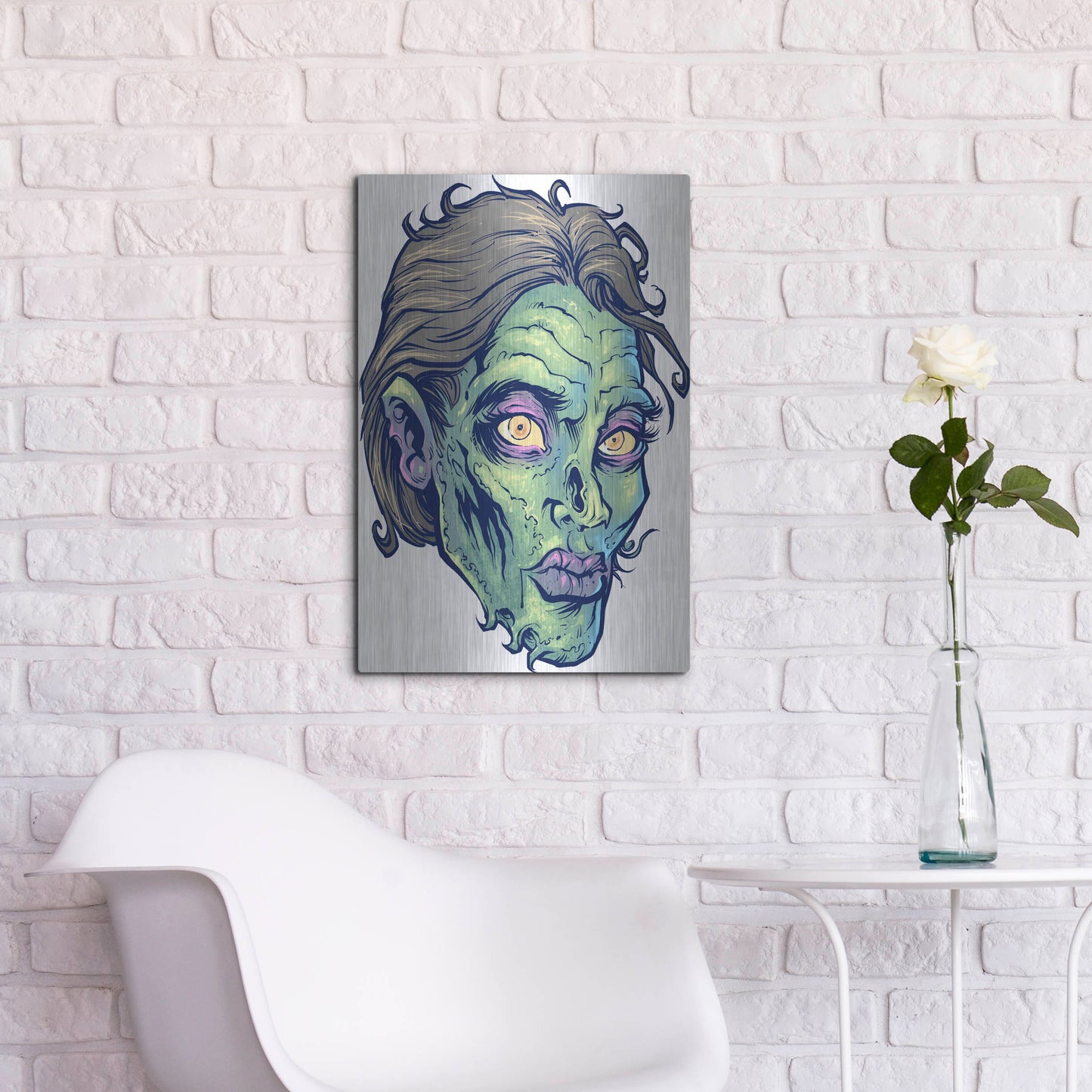 Luxe Metal Art 'Zombie Pattern Head 05' by Flyland Designs, Metal Wall Art,16x24