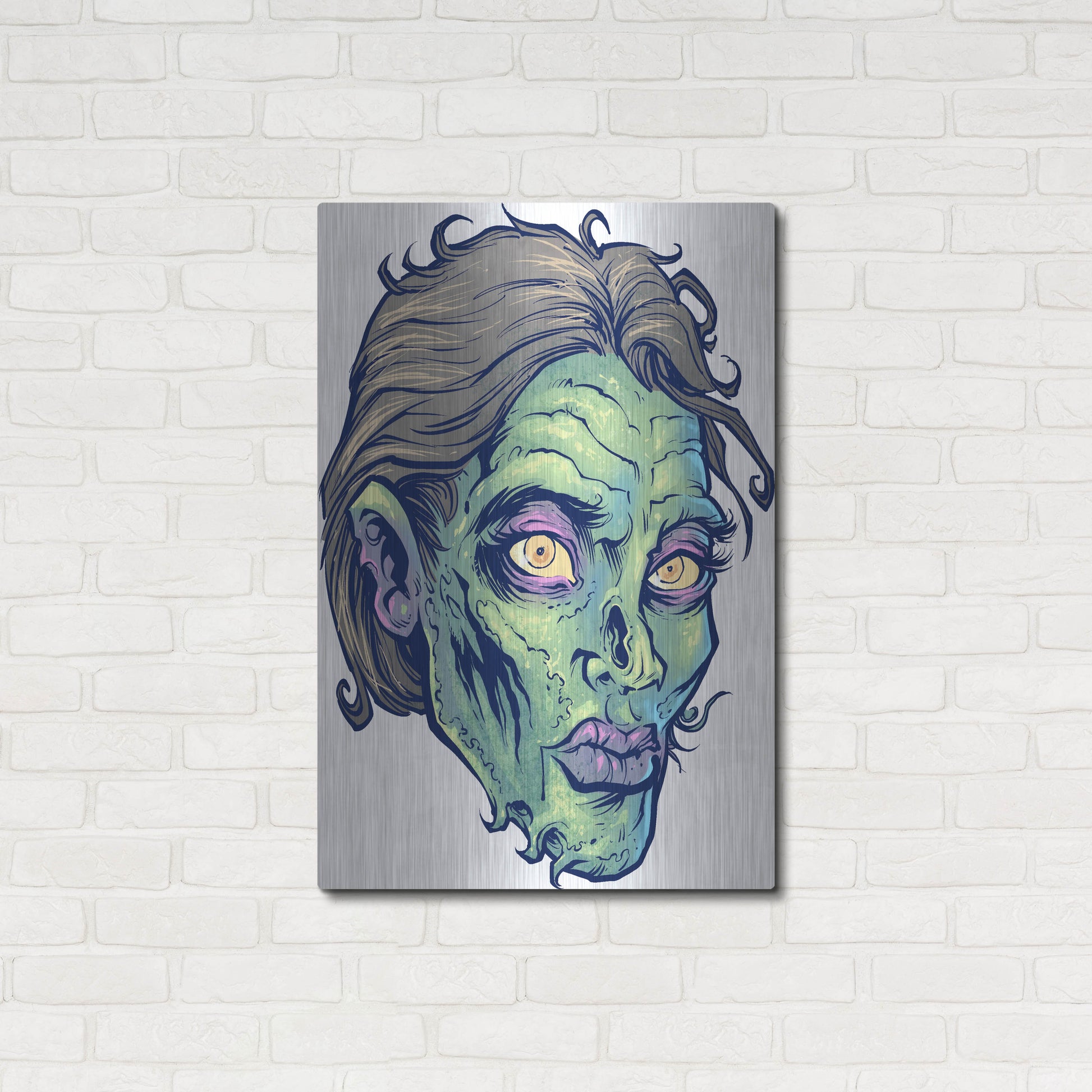 Luxe Metal Art 'Zombie Pattern Head 05' by Flyland Designs, Metal Wall Art,24x36