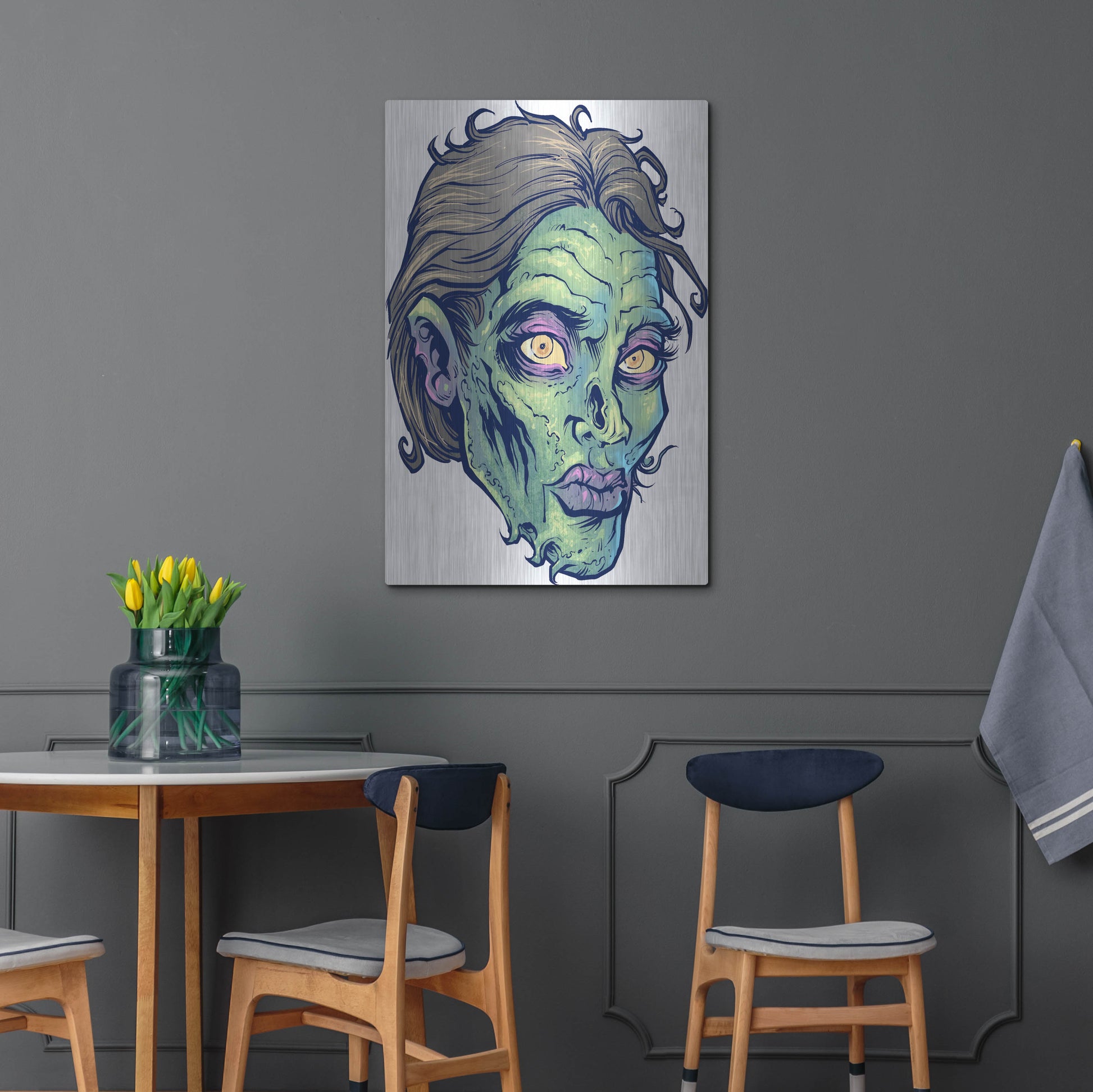 Luxe Metal Art 'Zombie Pattern Head 05' by Flyland Designs, Metal Wall Art,24x36