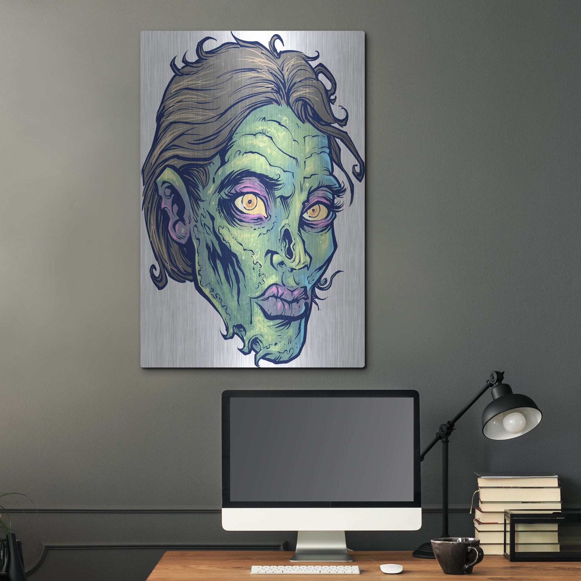 Luxe Metal Art 'Zombie Pattern Head 05' by Flyland Designs, Metal Wall Art,24x36