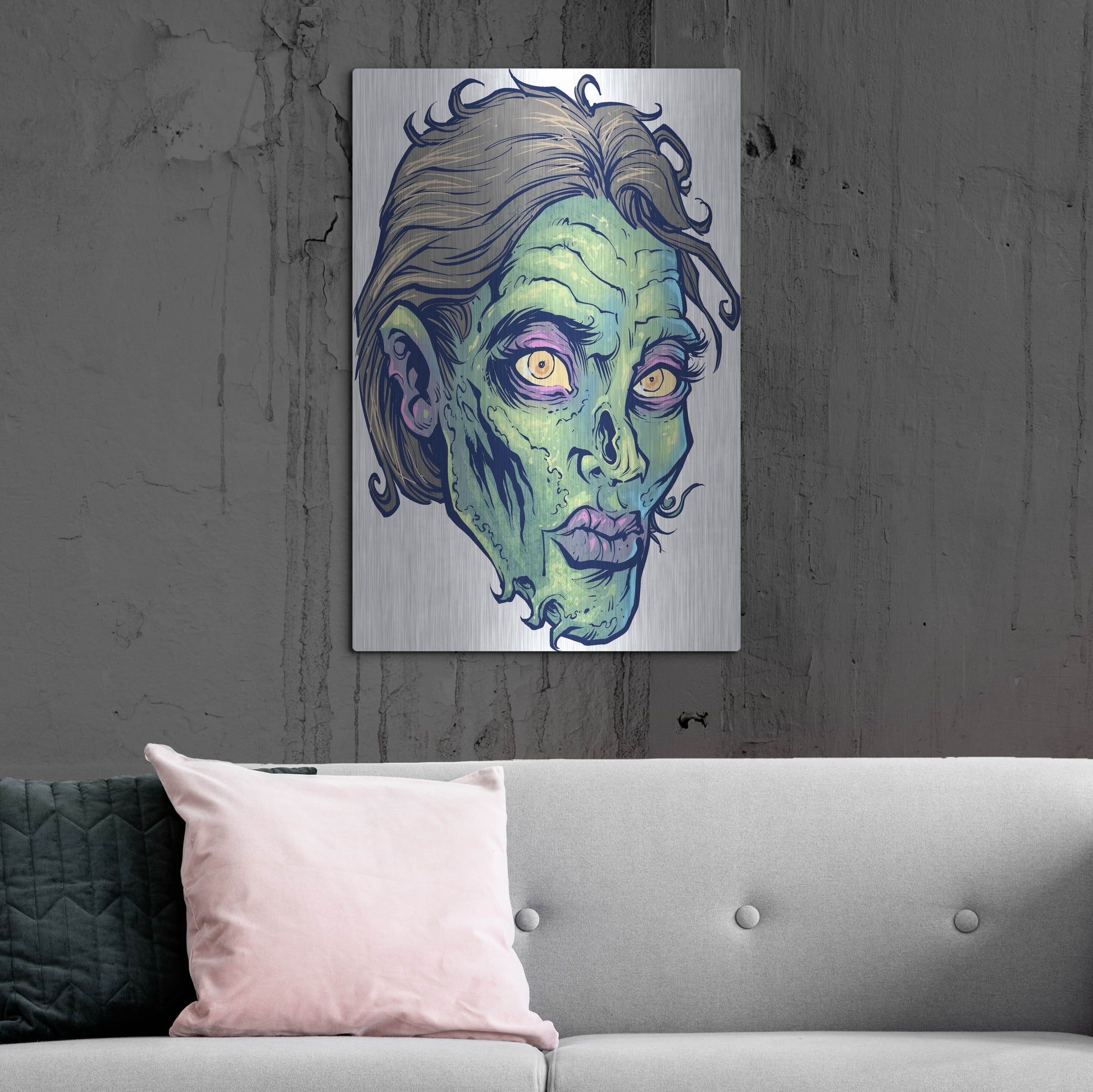 Luxe Metal Art 'Zombie Pattern Head 05' by Flyland Designs, Metal Wall Art,24x36