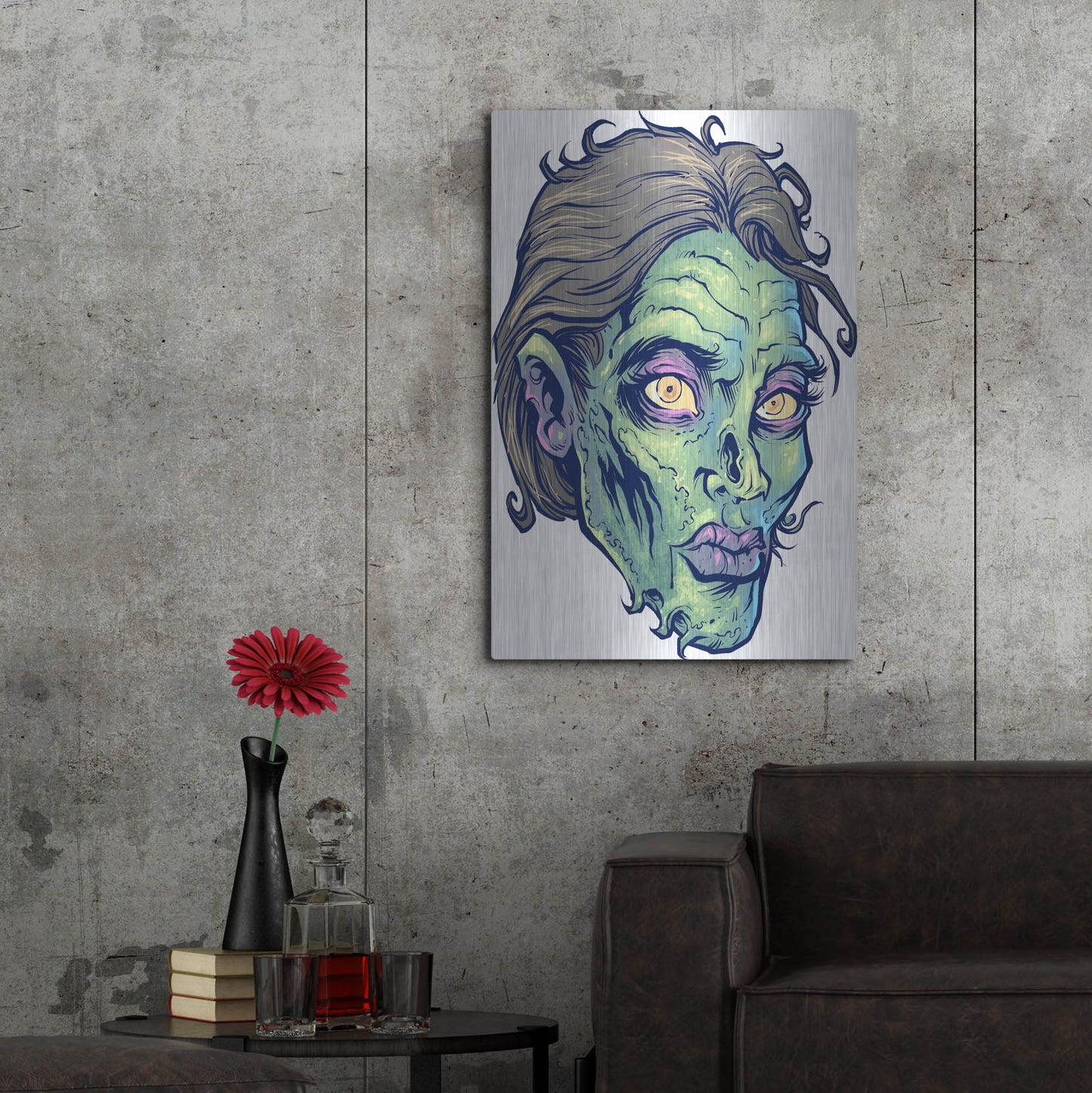 Luxe Metal Art 'Zombie Pattern Head 05' by Flyland Designs, Metal Wall Art,24x36