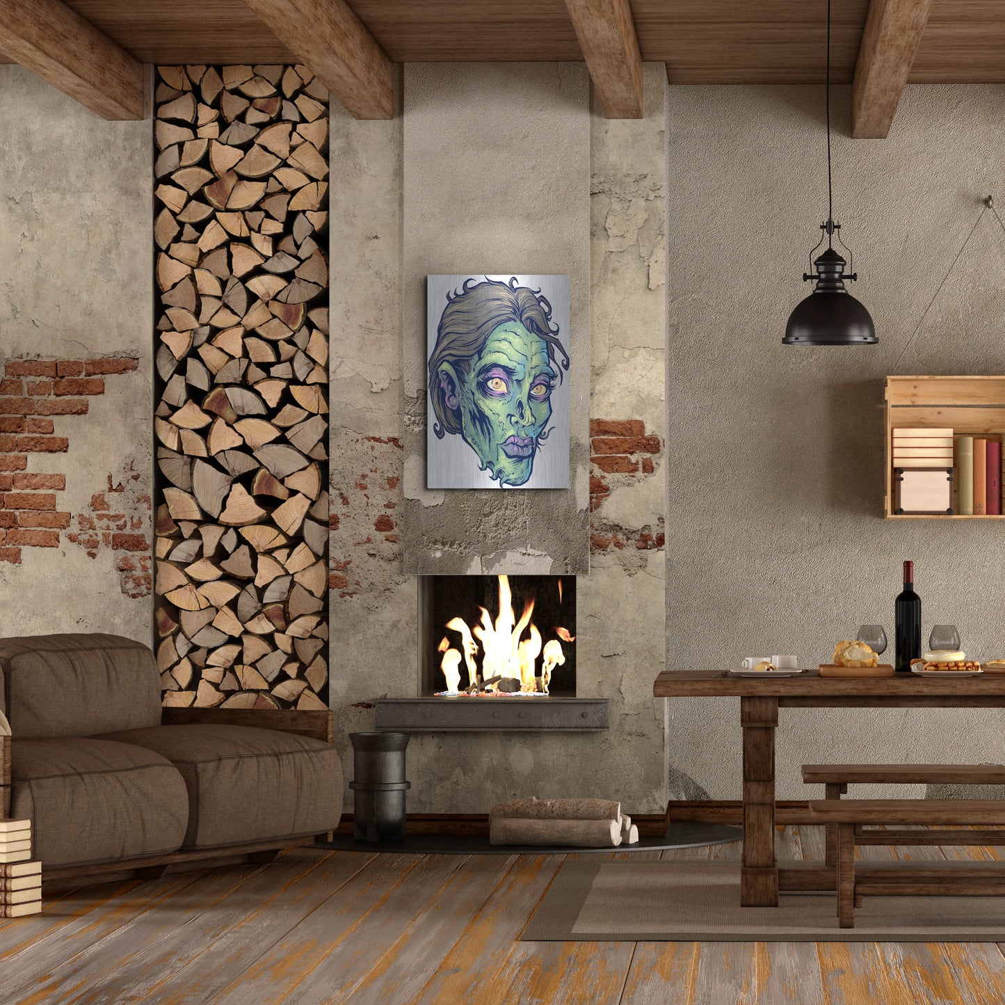 Luxe Metal Art 'Zombie Pattern Head 05' by Flyland Designs, Metal Wall Art,24x36