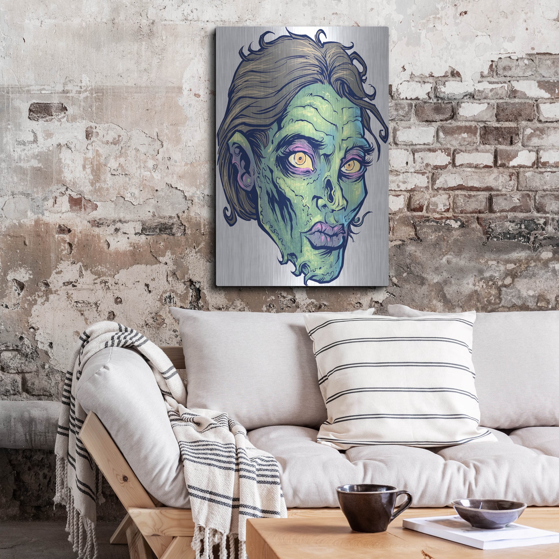 Luxe Metal Art 'Zombie Pattern Head 05' by Flyland Designs, Metal Wall Art,24x36