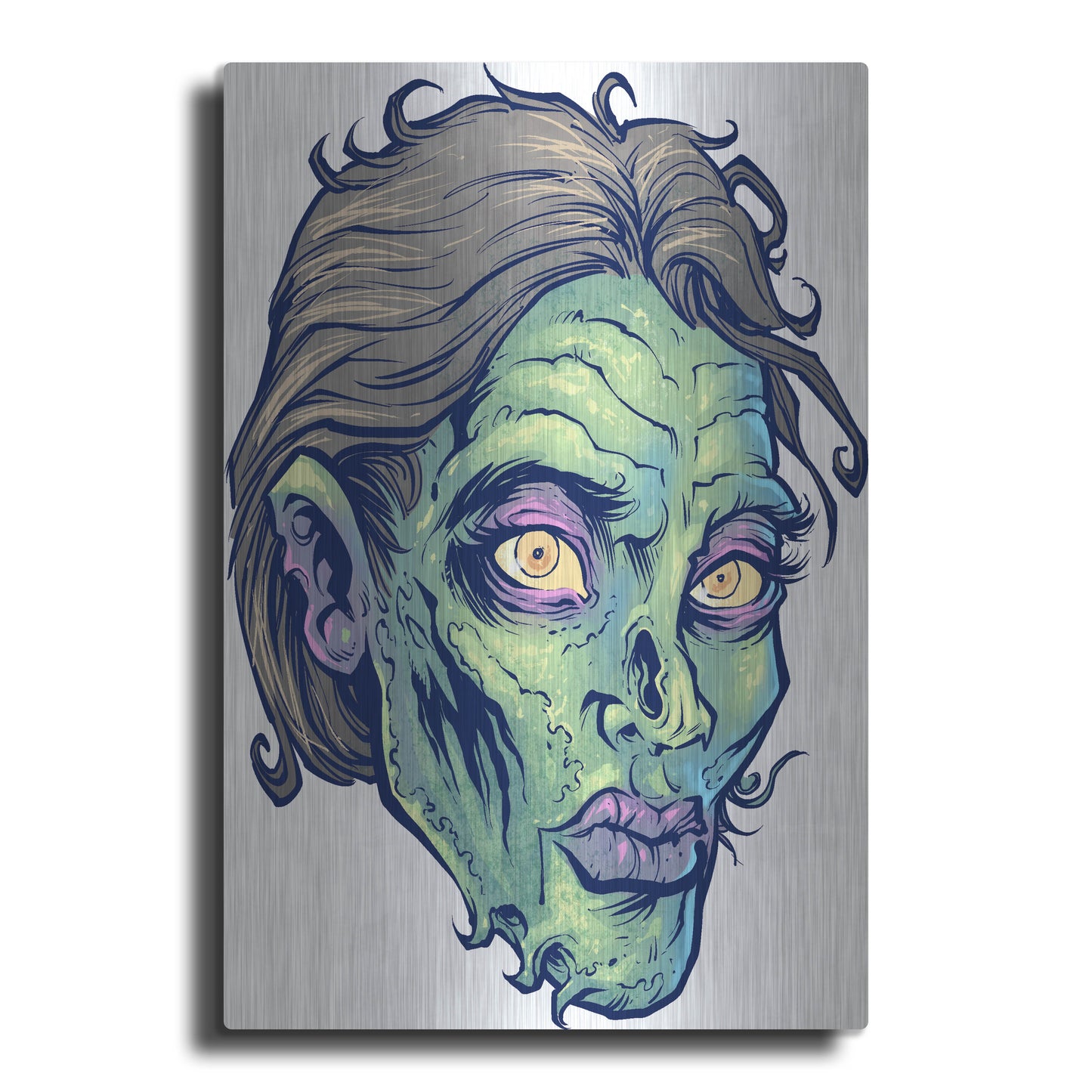 Luxe Metal Art 'Zombie Pattern Head 05' by Flyland Designs, Metal Wall Art