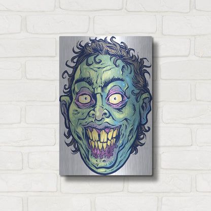 Luxe Metal Art 'Zombie Pattern Head 06' by Flyland Designs, Metal Wall Art,12x16