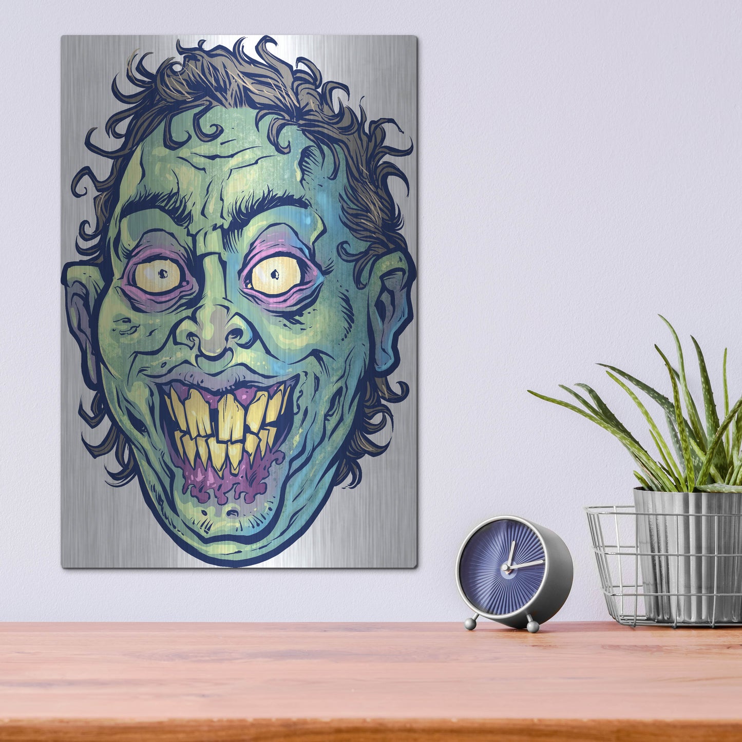 Luxe Metal Art 'Zombie Pattern Head 06' by Flyland Designs, Metal Wall Art,12x16