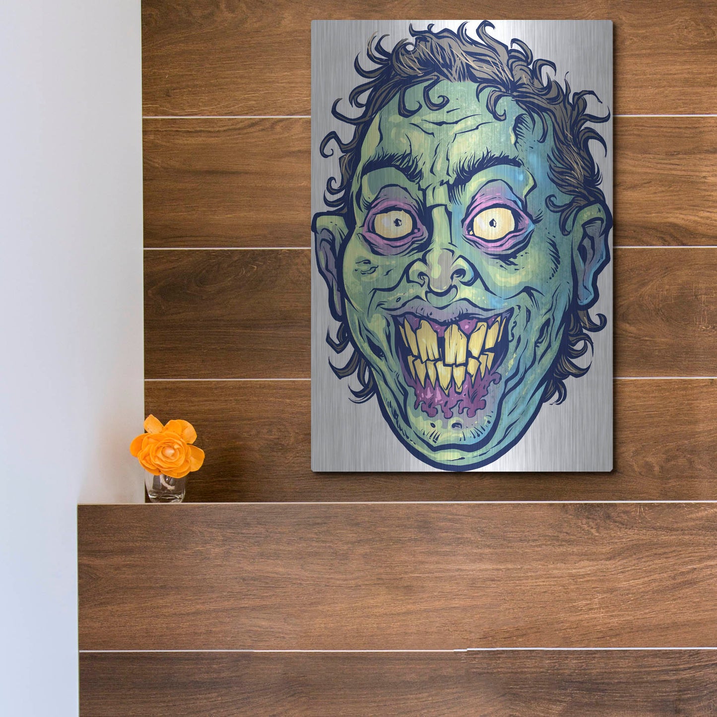 Luxe Metal Art 'Zombie Pattern Head 06' by Flyland Designs, Metal Wall Art,12x16