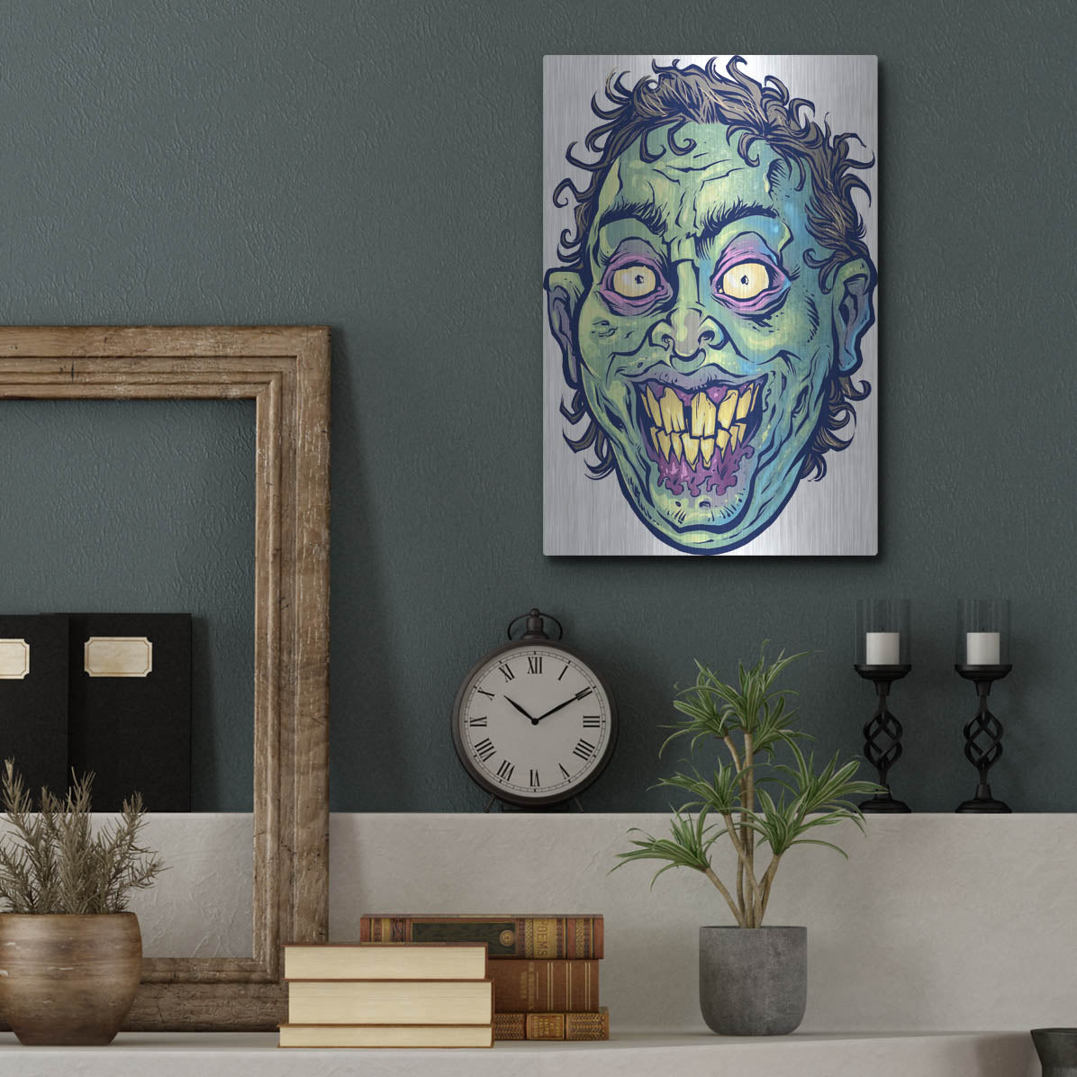 Luxe Metal Art 'Zombie Pattern Head 06' by Flyland Designs, Metal Wall Art,12x16