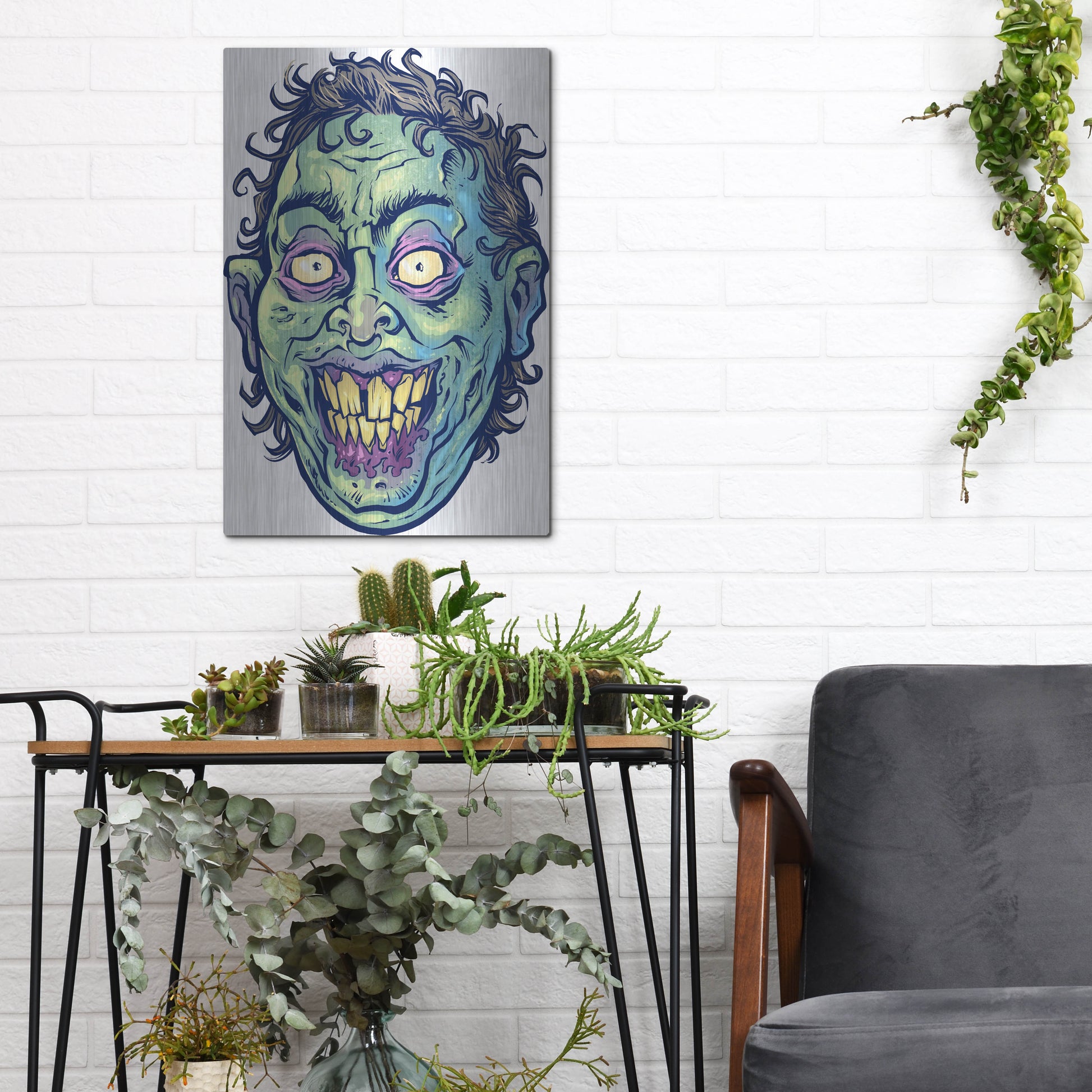 Luxe Metal Art 'Zombie Pattern Head 06' by Flyland Designs, Metal Wall Art,12x16