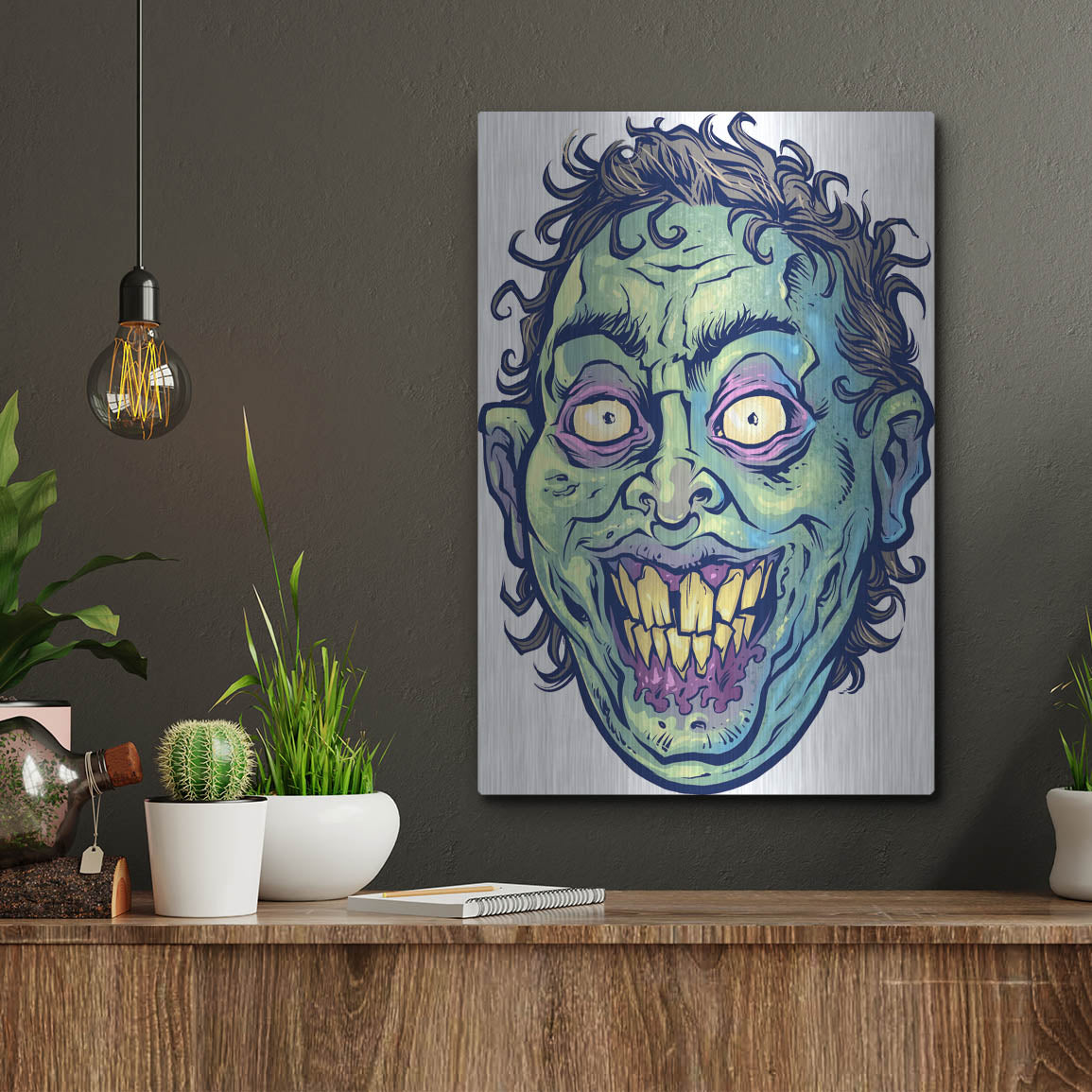 Luxe Metal Art 'Zombie Pattern Head 06' by Flyland Designs, Metal Wall Art,12x16
