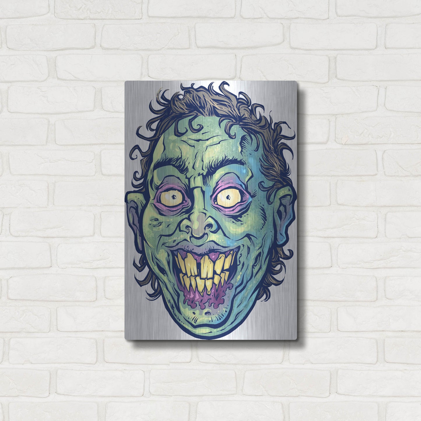 Luxe Metal Art 'Zombie Pattern Head 06' by Flyland Designs, Metal Wall Art,16x24