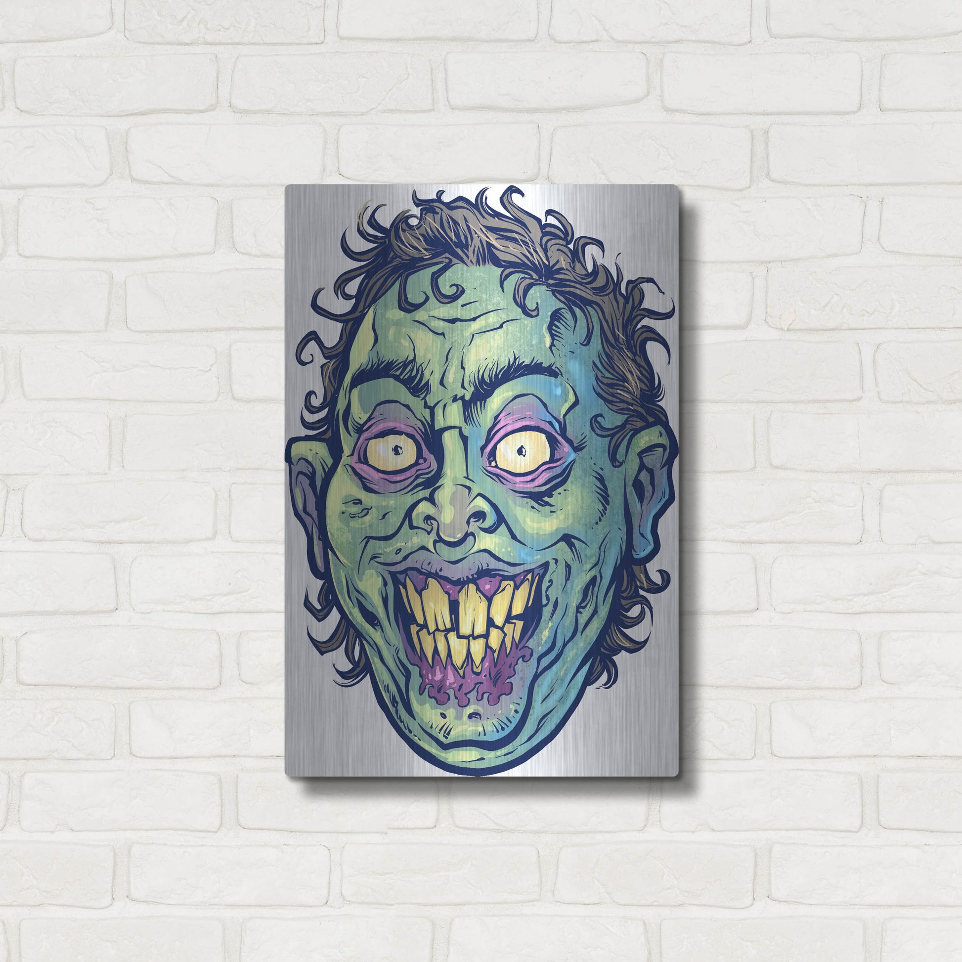 Luxe Metal Art 'Zombie Pattern Head 06' by Flyland Designs, Metal Wall Art,16x24